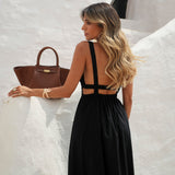 DRESS 'MALLORCA' BLACK (100% Linen)