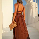 DRESS 'MALLORCA' BROWN (100% Linen)