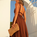 DRESS 'MALLORCA' BROWN (100% Linen)