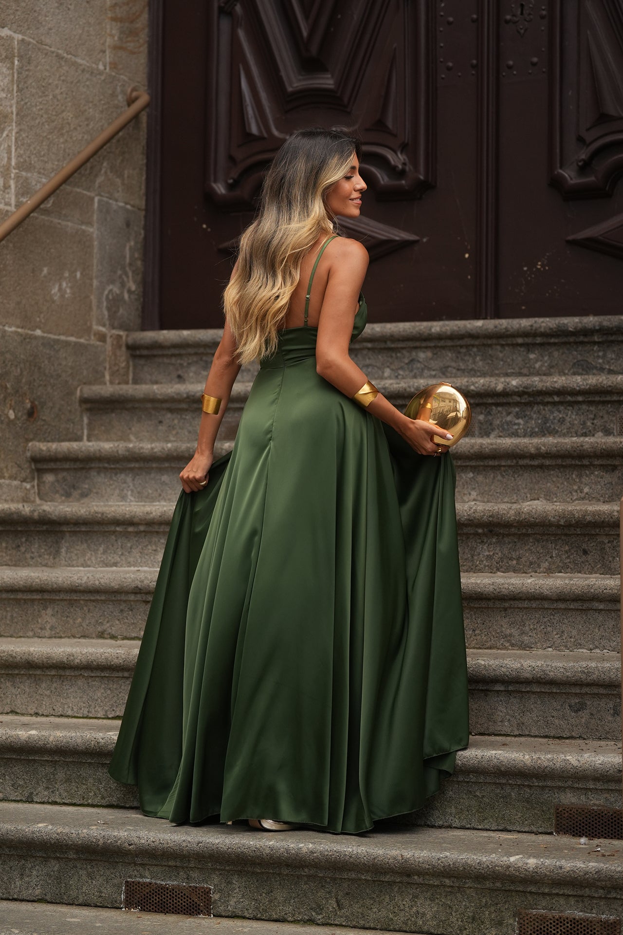 polly green dress Embellished Strapless Cowl-Neck Mini Dress in Emerald Green - 6